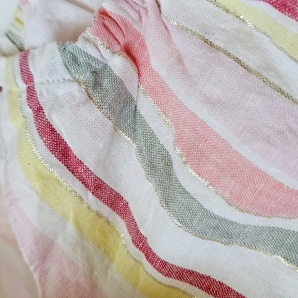 Gymboree 4T Girls Linen Cotton Striped Sundress Gold Metallic Thread Lined